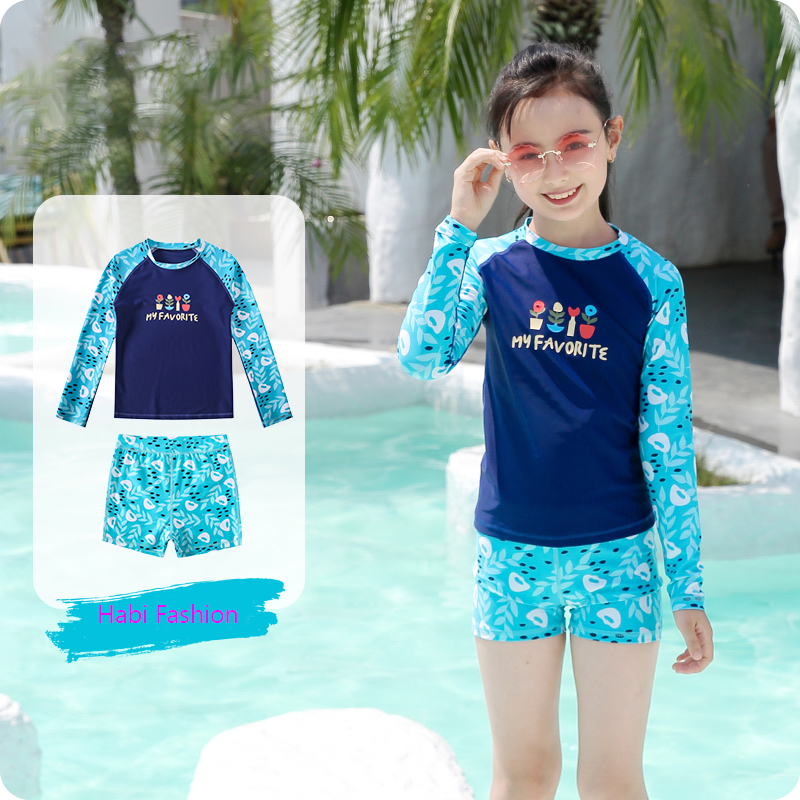 Đồ Bơi Cho Bé Gái Dài Tay Habi Fashion HB2311 Họa Tiết Favorite Thiết Kế Dễ Thương, Chất Liệu Co Giãn Cho Bé Từ 18-52kg