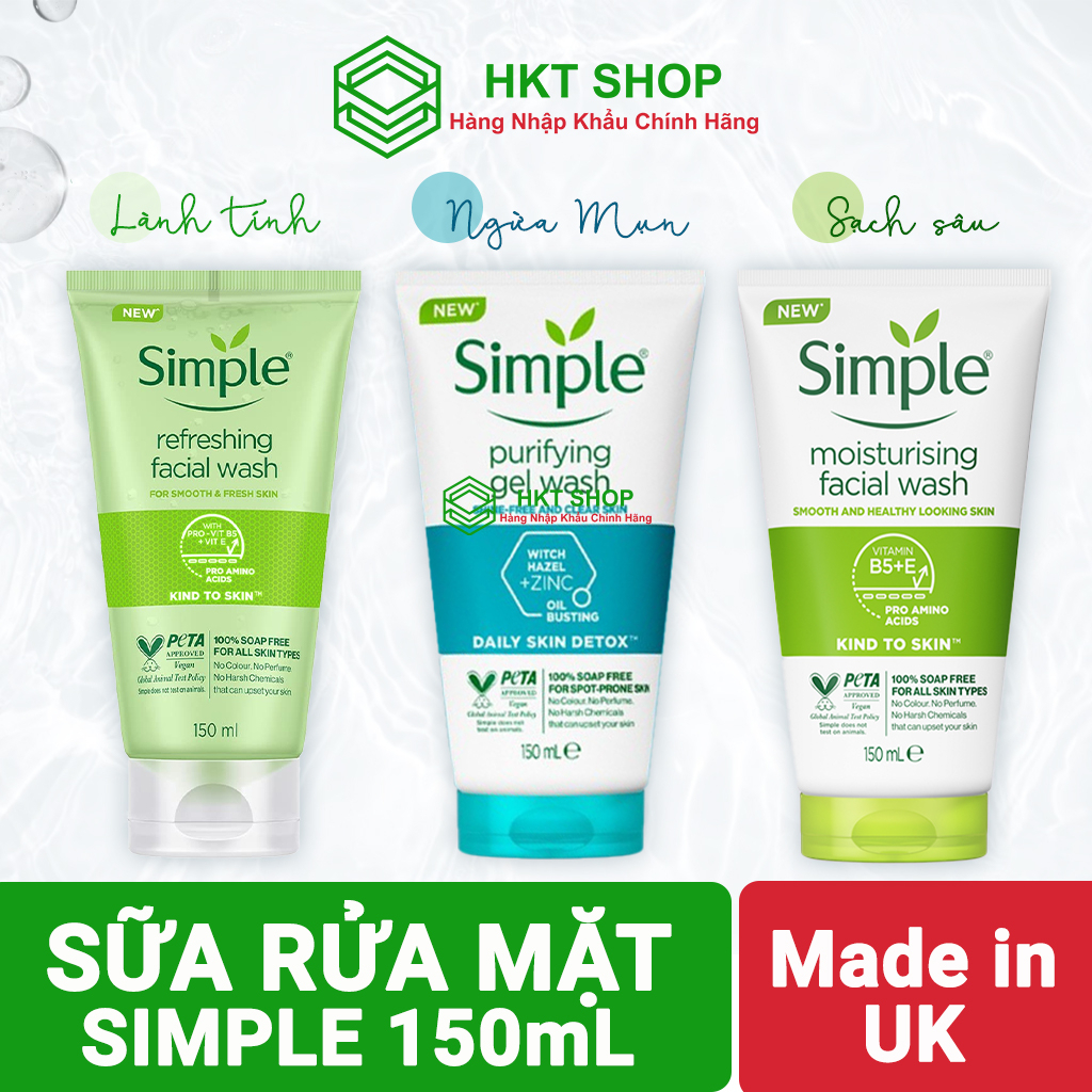 Sữa Rửa Mặt Simple Gel Kind To Skin Refreshing Facial Wash Gel 150Ml - HKT Shop