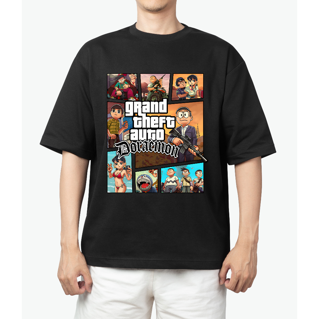 Áo Thun Unisex In Hình Doreamon Gta 5 Cực Ngầu Phong Cách Đường Phố Chất Vải Cotton Co Giãn Thoáng Mát
