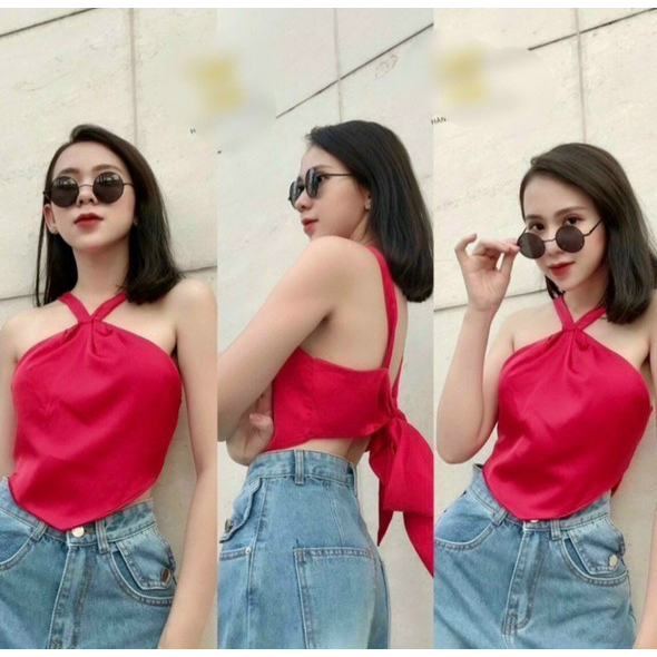 Áo yếm phi lụa cột nơ MAU1003200 mới