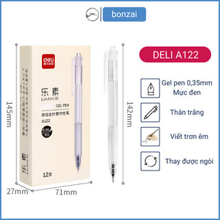 Bút gel Deli thiết kế vỏ trong suốt ngòi 0,35mm mực đen A122 (Hàng Chính Hãng)
