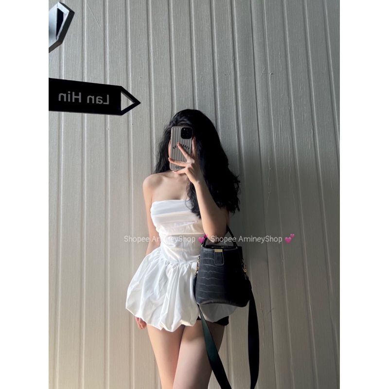 Áo quây 2 lớp có đệm , Áo xoè 3 màu sang chảnh Amineyshop