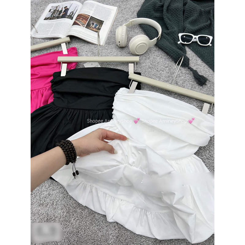 Áo quây 2 lớp có đệm , Áo xoè 3 màu sang chảnh Amineyshop