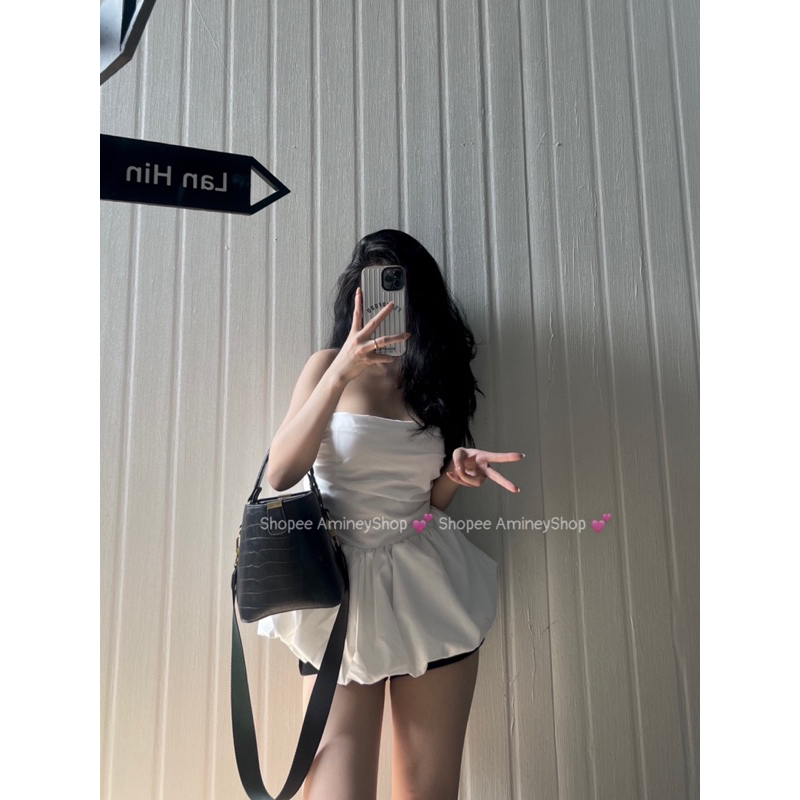 Áo quây 2 lớp có đệm , Áo xoè 3 màu sang chảnh Amineyshop