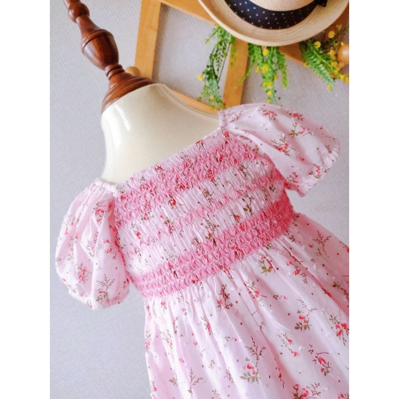 Váy đầm Smock hoa nhí Hồng & Vàng cho bé gái 7kg - 25kg