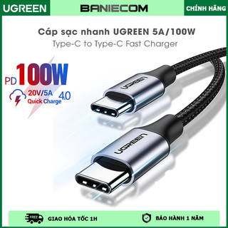 Cáp sạc nhanh ugreen c to c pd 100w 20v/5a qc4.0 sạc siêu nhanh cho macbook air/pro/ ipad/ samsung