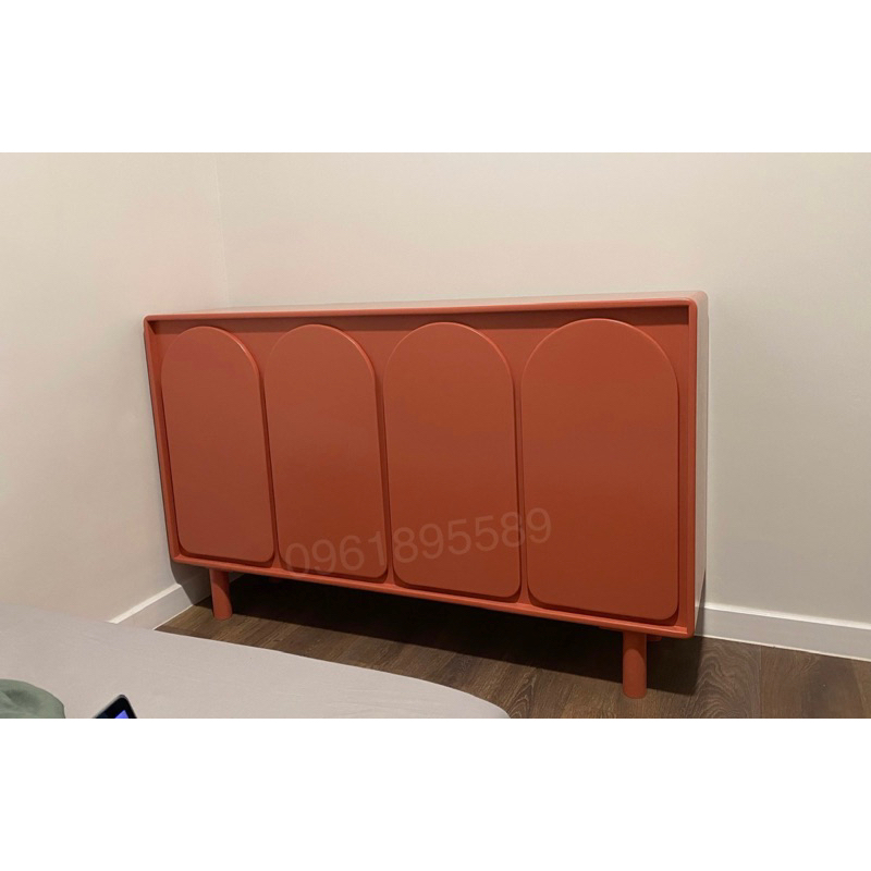 Tủ gỗ sơn trang trí, tủ giầy 4 cánh bo chân tròn 140x85x35 #Cowodecor