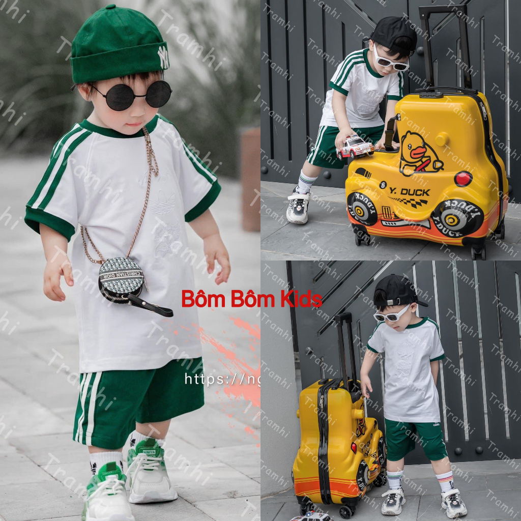 {Hàng xuất dư} Bộ quần áo ADIDAS phối Áo Trắng- Quần Xanh hot nhất 2023 cho bé trai (10-43kg) SHOP BÔM BÔM KIDS