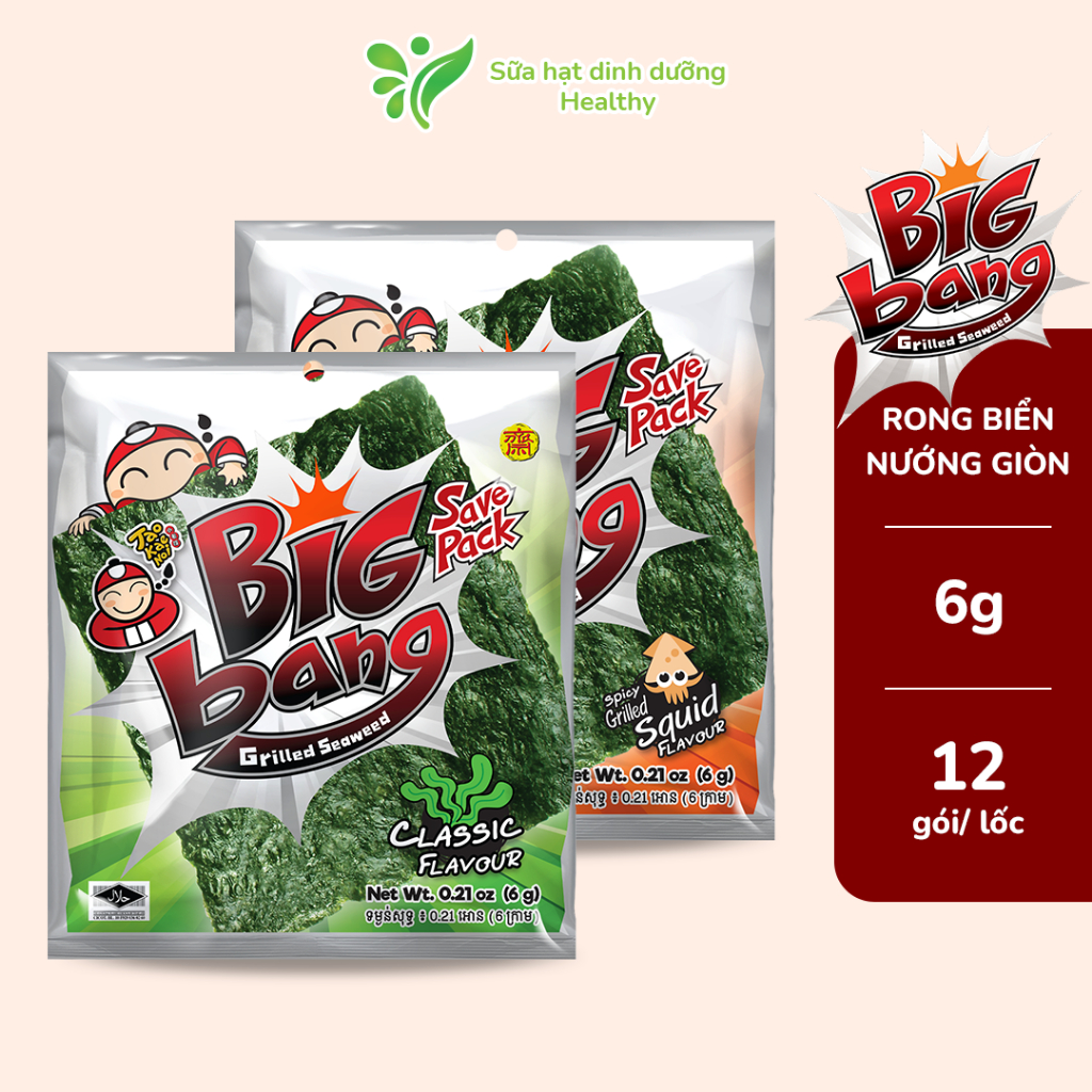 Snack Rong Biển Taokaenoi BIG BANG Vị Truyền Thống/ Mực (6g x 12 Gói)
