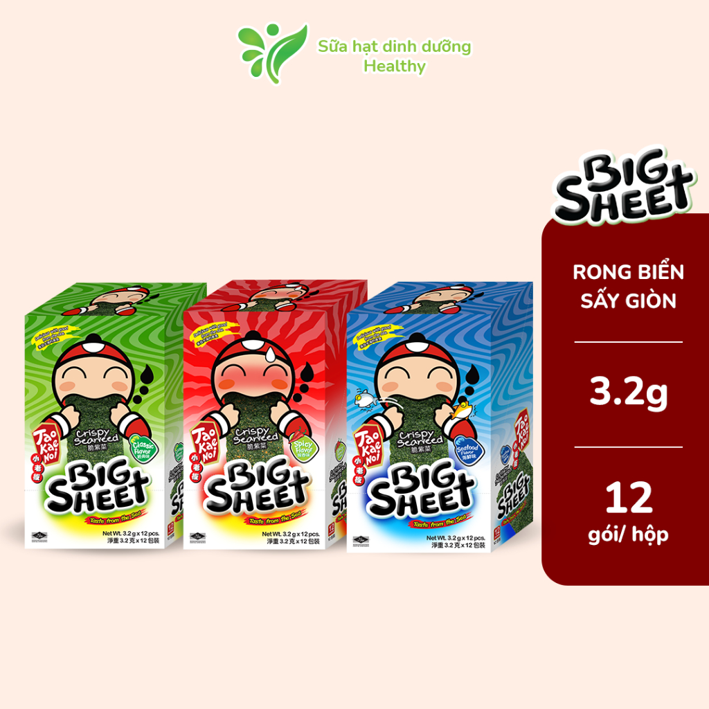 Snack Rong Biển Taokaenoi BIG SHEET Nhiều Vị (Hộp 3.2g x 12 Gói)