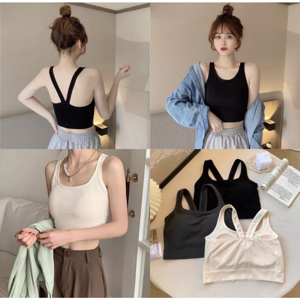 Áo Bra Nữ Cổ Vuông Dáng Lửng Có Đệm Ngực Dây Lưng Chéo Siêu Hot Lady V30