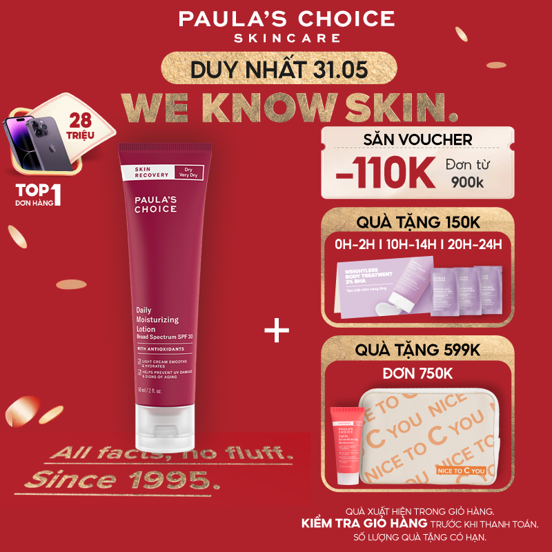 Kem chống nắng dưỡng ẩm phục hồi da tổn thương Paula’s Choice Skin Recovery Daily Moisturizing Lotion SPF 30-60ml 1460