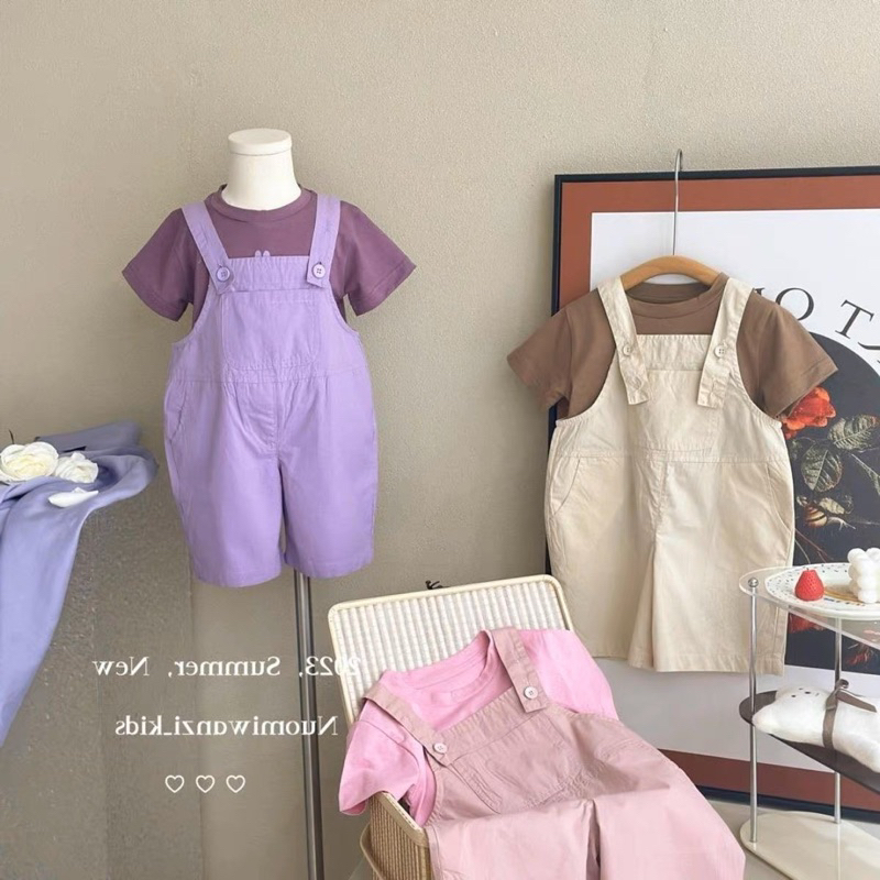 Bộ quần yếm denim mùa hè cho bé hoạ tiết thỏ dễ thương kèm áo thun cotton tay ngắn thời trang trẻ em