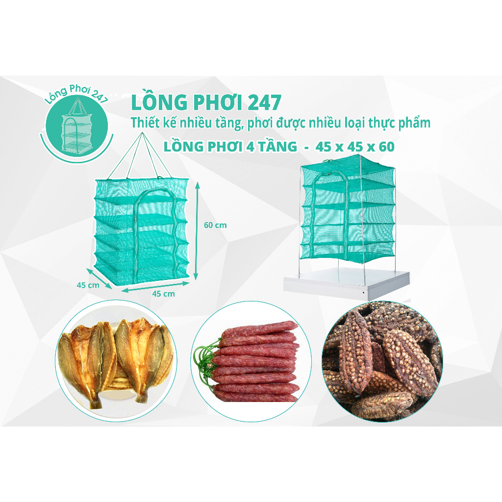 Lồng phơi khô 5 tầng 45x45x60cm Dùng phơi thực phẩm tránh côn trùng, chó mèo, tiện lợi nhà cửa – Hàng Việt Nam