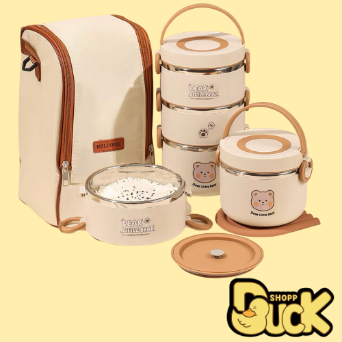 HỘP ĐỰNG CƠM 1/2/3 TẦNG Dear Bear lõi INOX GIỮ NHIỆT CỰC TỐT - CÀ MEN 2 TẦNG SIÊU CHẮC CHẮN BỎ ĐƯỢC LÒ VI SÓNG