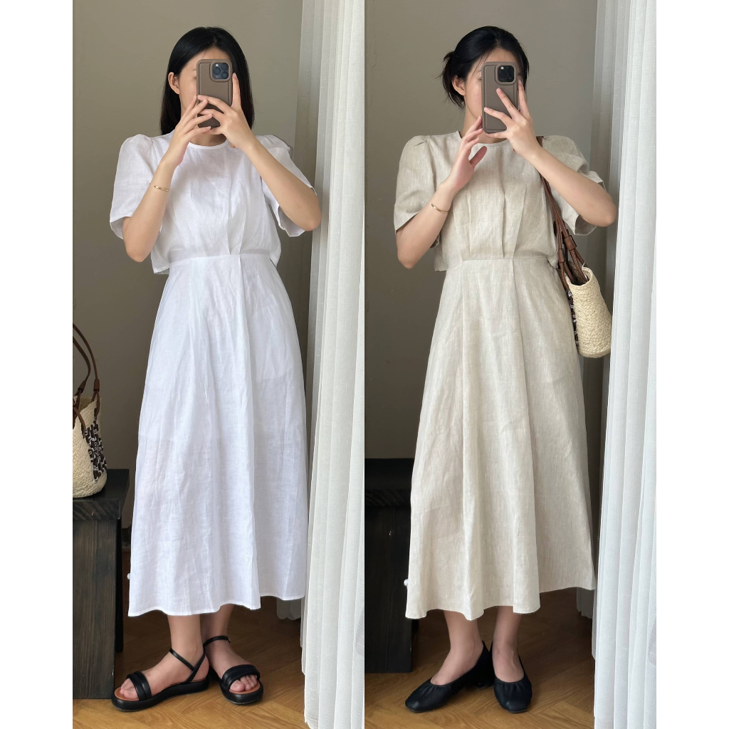 ĐẦM LINEN CHIẾT EO KHOÉT SAU_DA778
