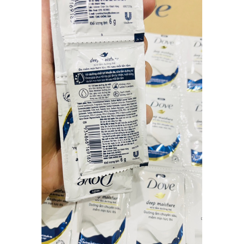 Dât 12 gói Sữa tắm dưỡng thể Dove dưỡng ẩm chuyên sâu / da mịn hương hoa 6g