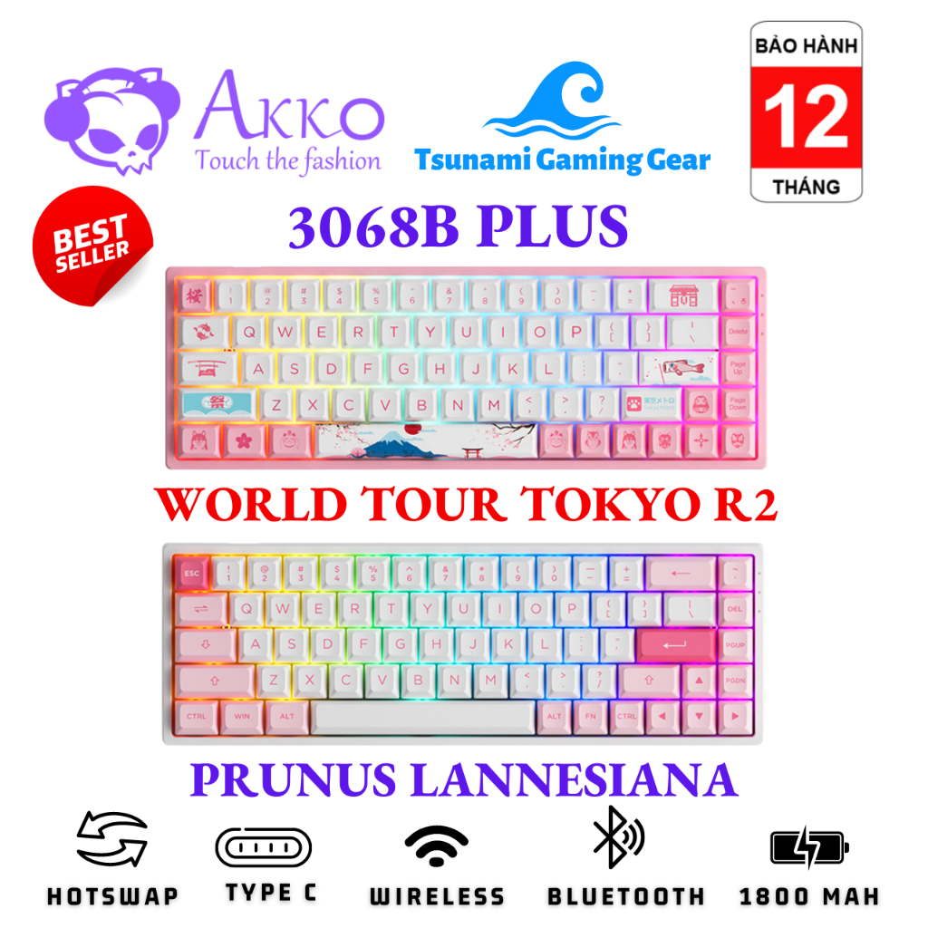 Phím cơ không dây Akko 3068B Multi-modes Prunus Lannesiana | 3068B Plus World Tour Tokyo R2
