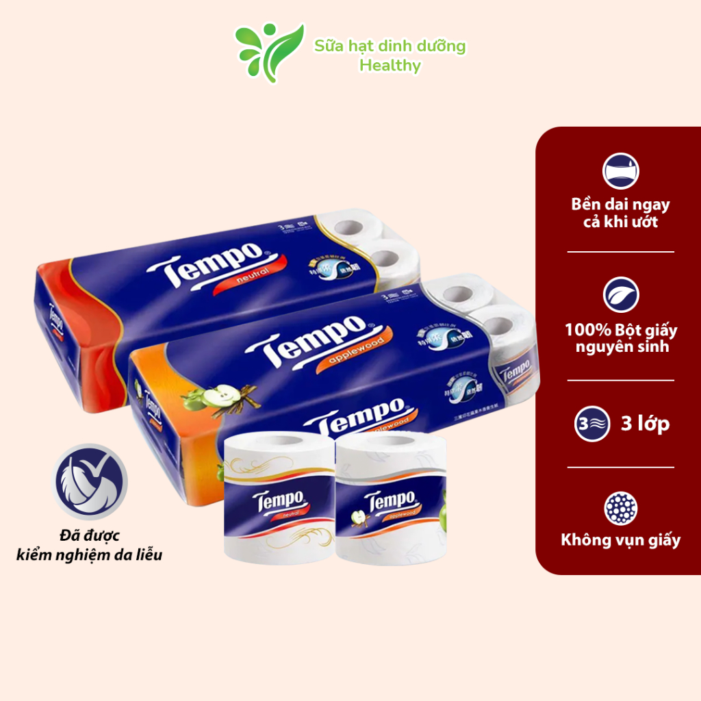 Giấy Vệ Sinh Cao Cấp Tempo Hương Gỗ Táo/ Không Mùi (Lốc 10 Cuộn)