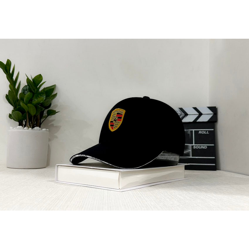 Mũ lưỡi trai màu đen thêu Logo "Porcher" thêu nổi, hàng xuất dư Freesize dành cho cả nam và nữ, Full hộp