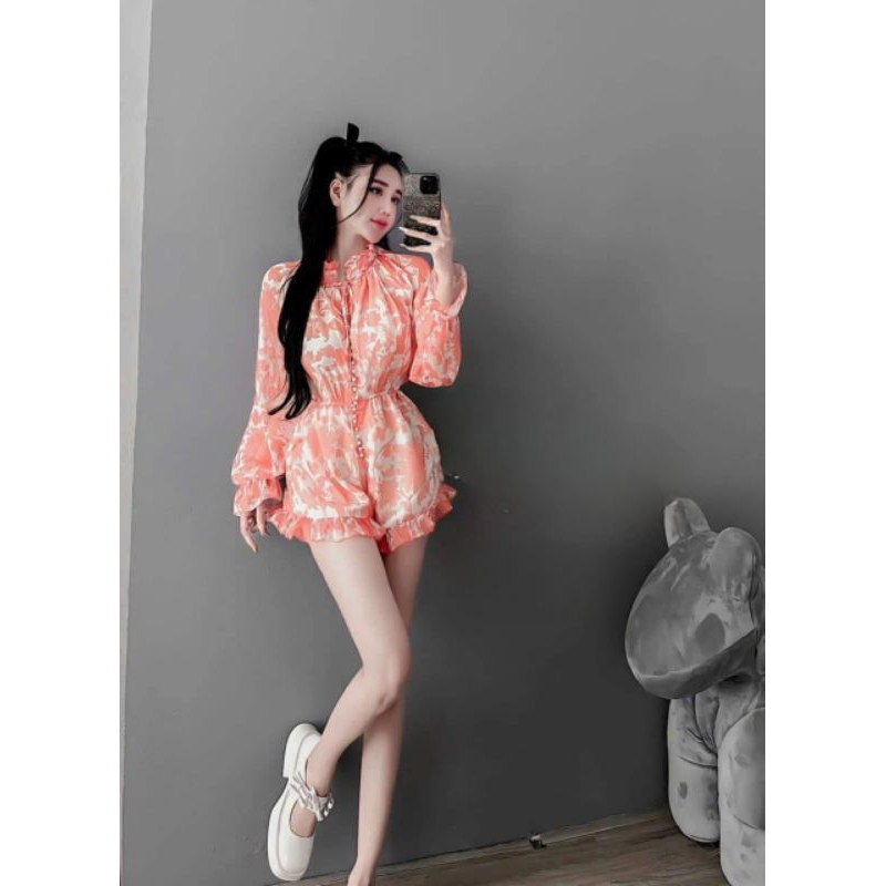 Jum voan hoa tay dài phối nút ngọc xinh