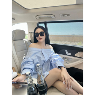 Sơ mi điệu trễ vai tay dài phồng 2 màu gava