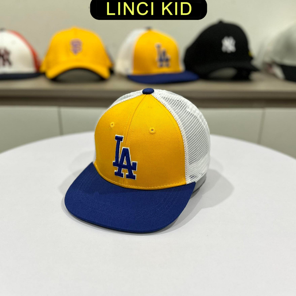 Mũ lưỡi trai cho bé Snapback L.A vàng lưới trắng họa tiết dễ thương dành cho các bé hàng thiết kế xuất khẩu full hộp