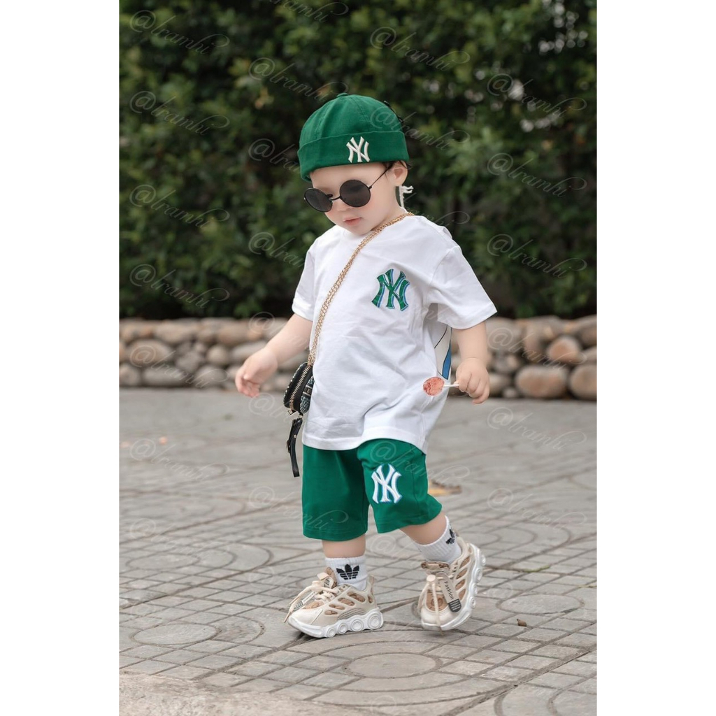 Bộ quần áo cộc MLB NY XANH kèm mũ cho bé trai