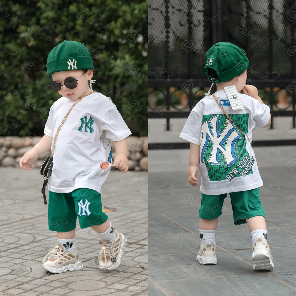 Bộ quần áo cộc MLB NY XANH kèm mũ cho bé trai
