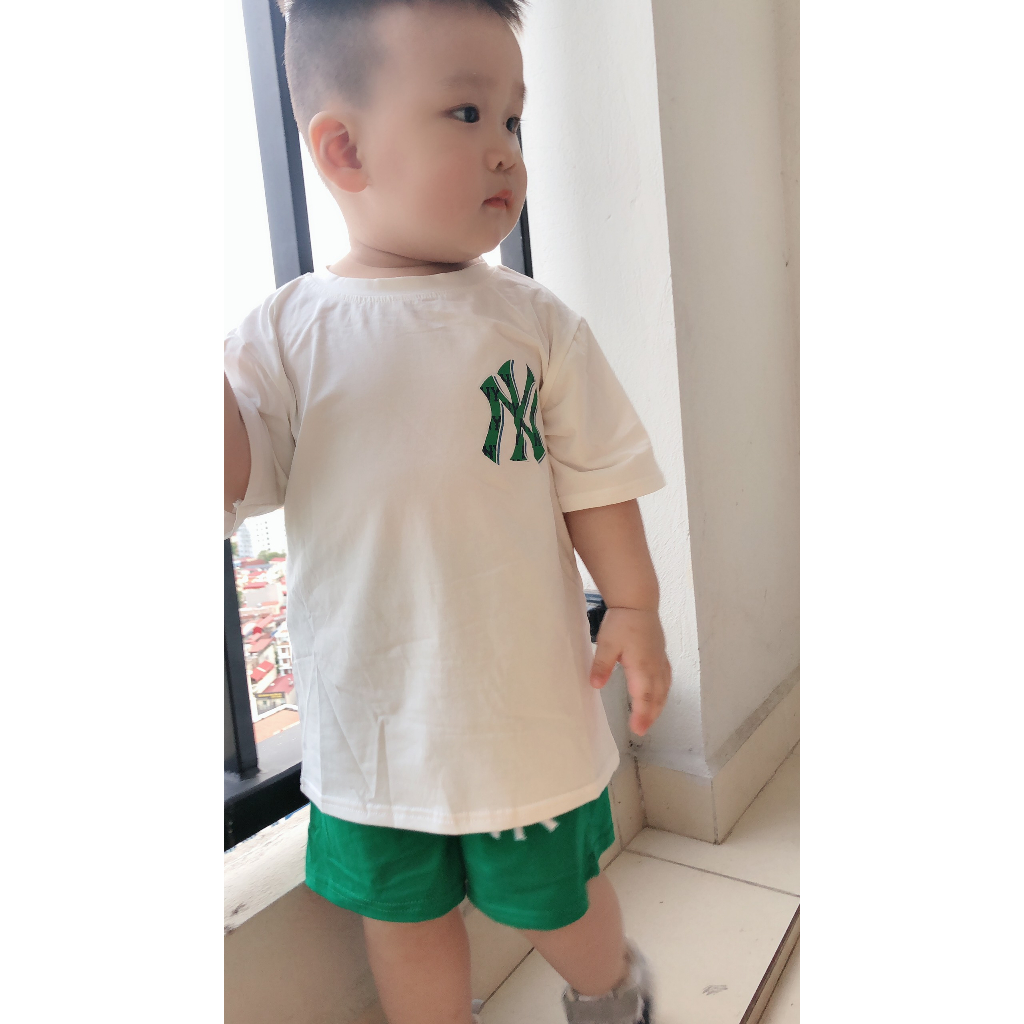Bộ quần áo cộc MLB NY XANH kèm mũ cho bé trai