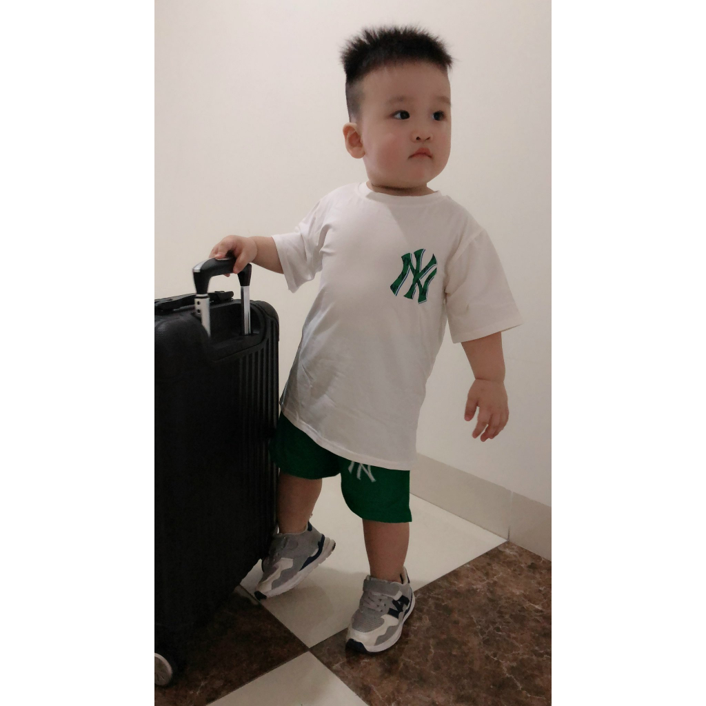 Bộ quần áo cộc MLB NY XANH kèm mũ cho bé trai