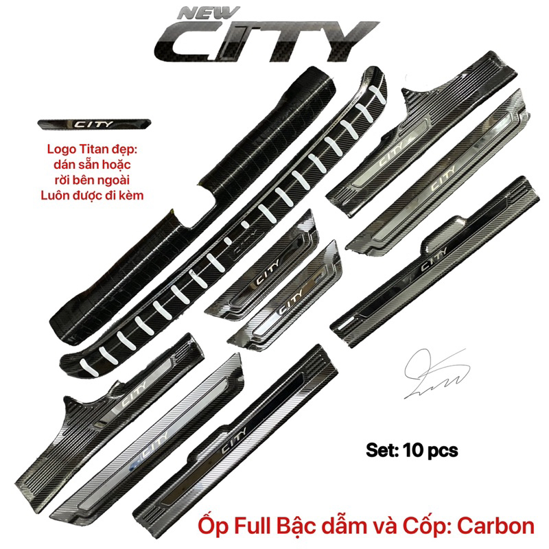 Ốp bậc cửa nẹp bước chân xe Honda City 2015 - 2020 Carbon chống trầy xước CỐP trang trí xe Honda 2016 2017 2018 2019