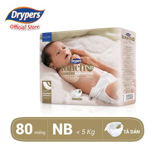 Tã Dán Drypers Touch Cực Đại NB80/S70/M64 (MALAYSIA)