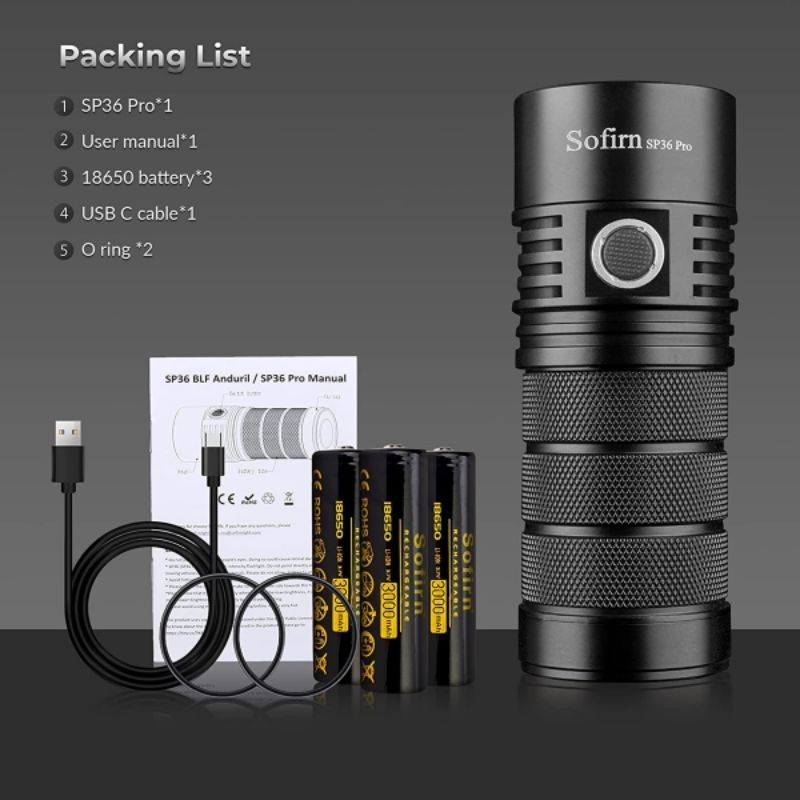 Đèn pin siêu sáng Sofirn Sp36 pro 4*Sst40 8000lm, Type C, 3*18650