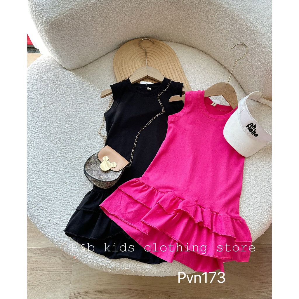 Xả kho - Váy suông cotton chân tầng 3 màu xinh xắn cho bé gái