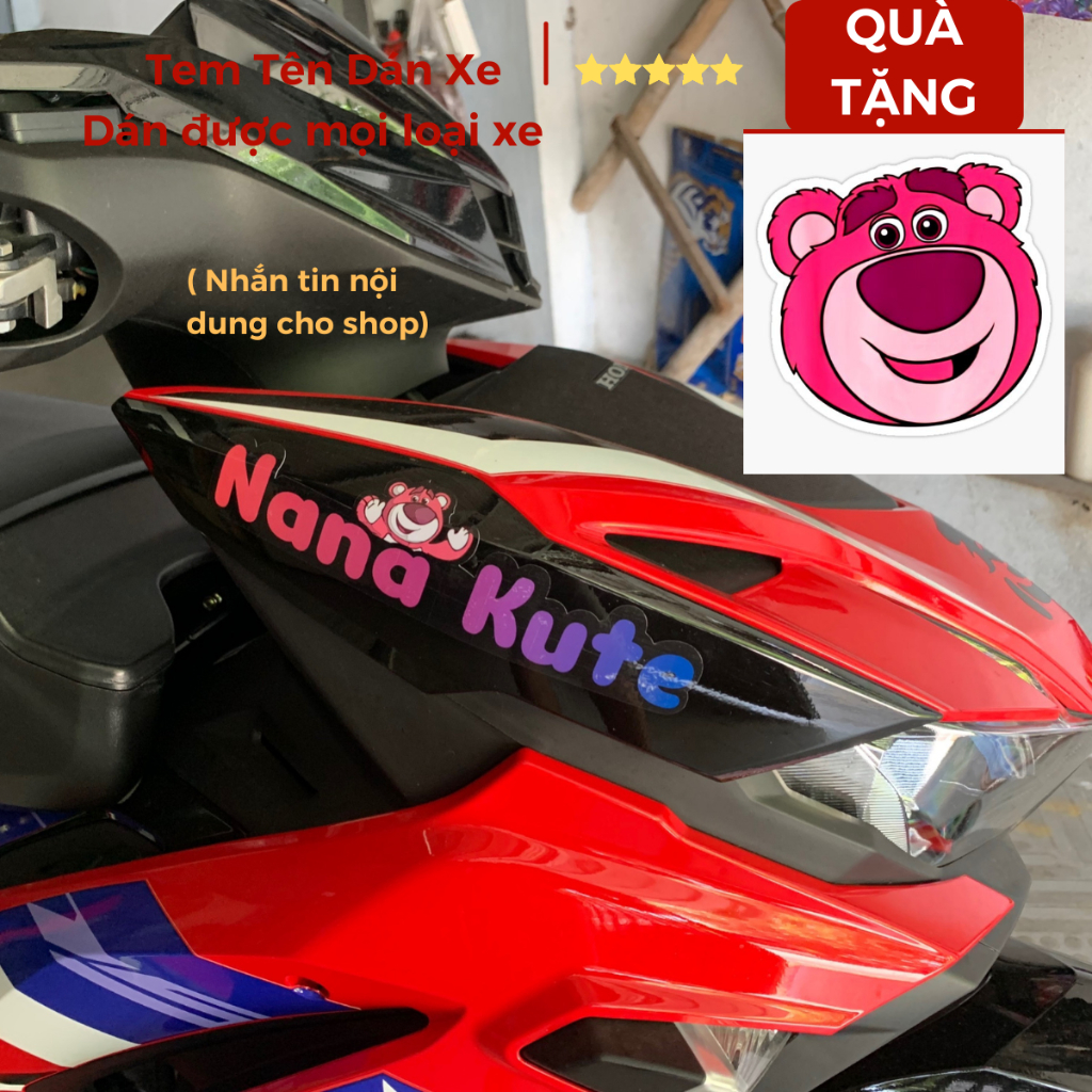 Tem Tên Dán Xe hình Gấu Dâu LOTSO siêu hot. Tem tên theo yêu cầu