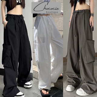 Quần ống rộng suông túi hộp unisex phối dây cột, Quần ống rộng suông túi to nữ phong cách Ulzzang năng động 777