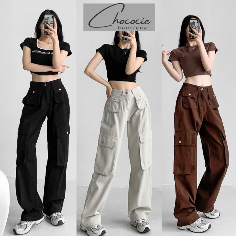 Quần jean ống rộng túi hộp unisex quần demin nữ ống suông rộng túi hộp lưng cao phong cách Ulzzang năng động