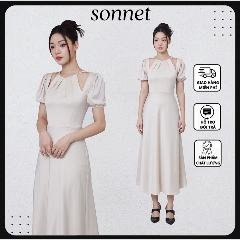 Váy lụa tay bồng Rosaline Dress thương hiệu Sonnet thiết kế khoét vai tiểu thư sang trọng tinh tế nhẹ nhàng