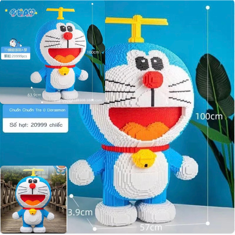 Doreamon chong chóng tre cỡ lớn 95cm Đồ chơi Xếp hình lắp ráp mô hình 3D cỡ lớn có tặng búa +keo b7000+đèn led 2M.