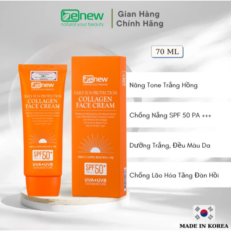 Kem chống nắng cao cấp Benew Daily Sun Protection Collagen Face Cream (70ml)