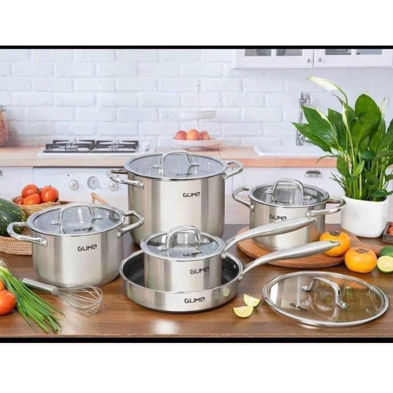 Bộ Nồi Chảo GUME, Chất Liệu Inox Với đáy 5 Lớp Phù Hợp Với Mọi Loại Bếp