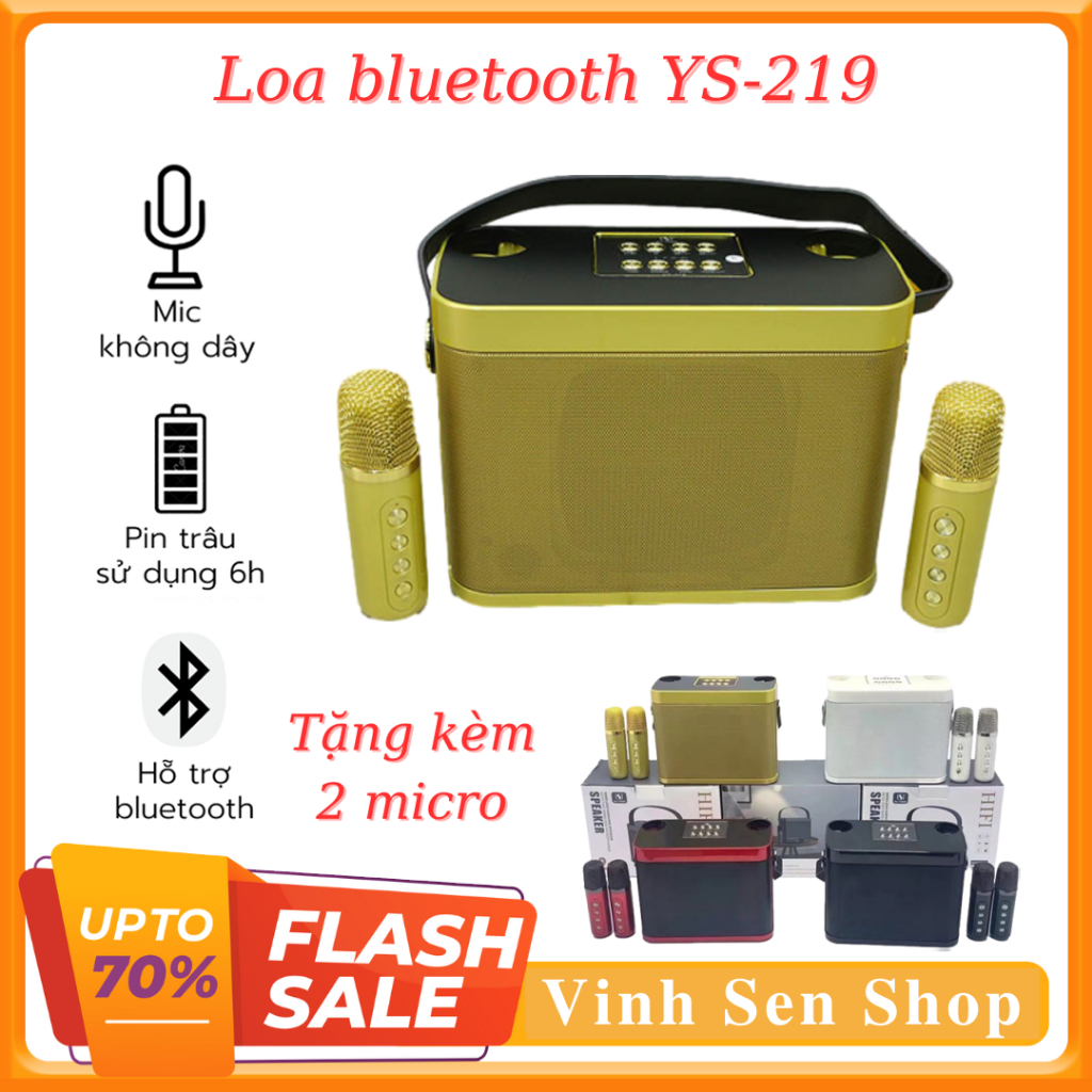 Loa bluetooth YS 219, tặng 2 micro không dây, âm thanh sống động, hát karaoke cực hay, thỏa mãn nhu cầu ca sĩ tại nhà