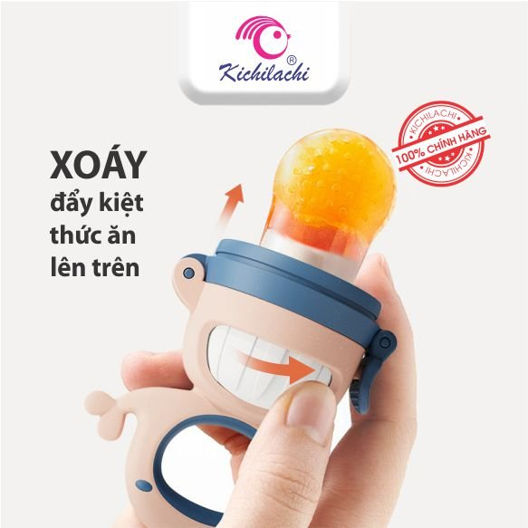 Túi nhai ăn dặm chống hóc Kichilachi hình con cá cho bé tập ăn hoa quả, núm nhai silicon