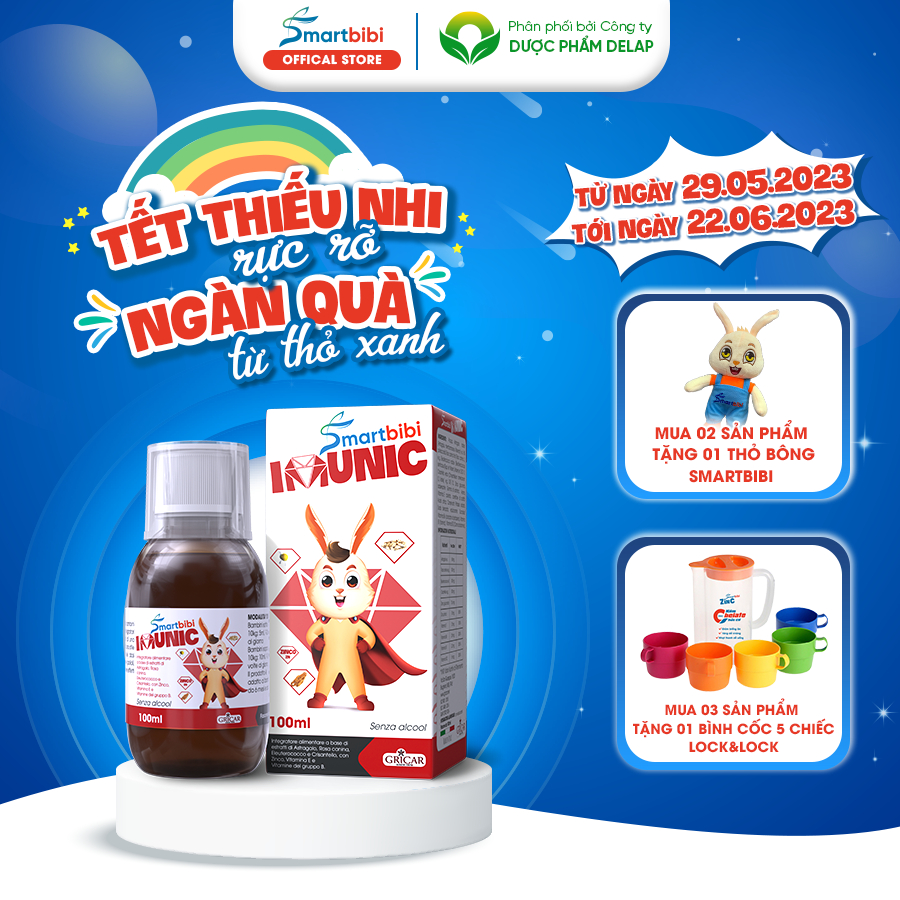 Siro tăng đề kháng Smartbibi Immunic hỗ trợ tăng cường sức khỏe cho bé Combo Immunic và Bình lock&lock