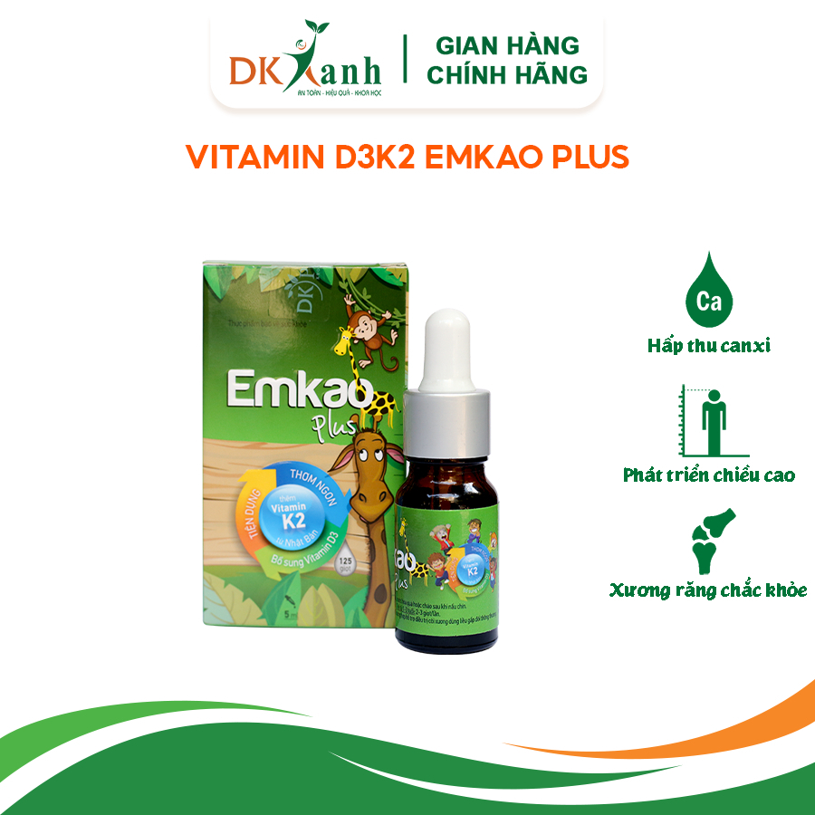 Thực phẩm bảo vệ sức khỏe Vitamin Emkao K2D3 plus 12500UI - DK Pharma, chai 5ml-Khoaibaby