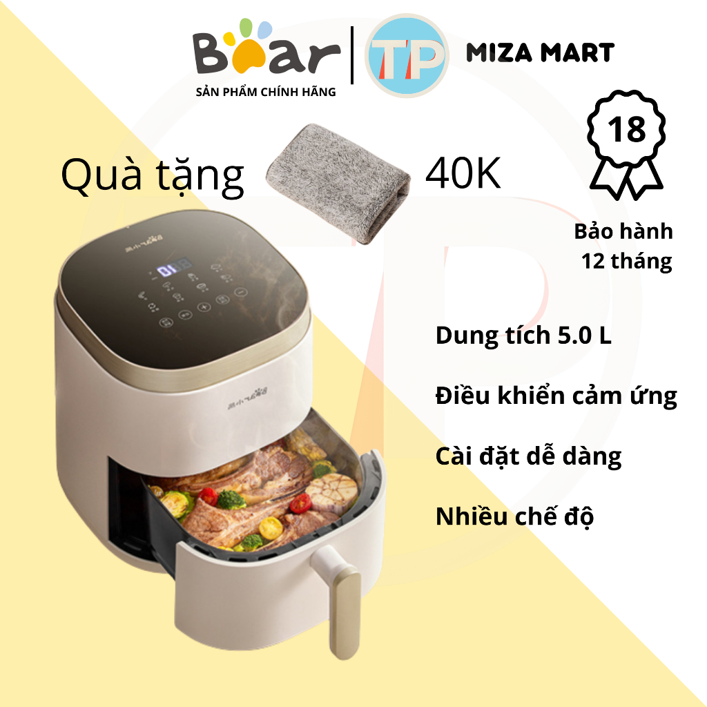 Nồi chiên không dầu Bear QZG-D15W1, 5.0 lít, nướng thịt, nướng bánh mì, quay thực phẩm, nồi chiên không khí, lò nướng