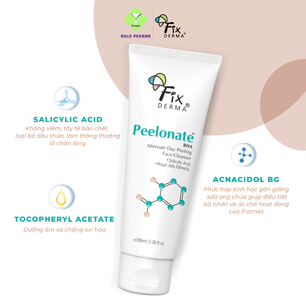 Sữa Rửa Mặt Tẩy Tế Bào Chết FIXDERMA Peelonate BHA Alternate Day Peeling Face Cleanser Làm Sạch Sâu 100ml