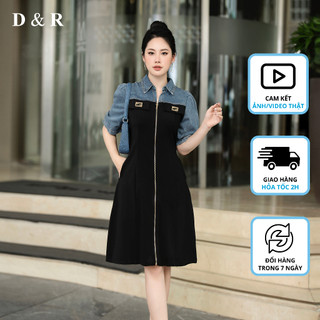 Đầm polo dây kéo nữ bigsize phối jean Quảng Châu cao cấp D&R Fashion D258