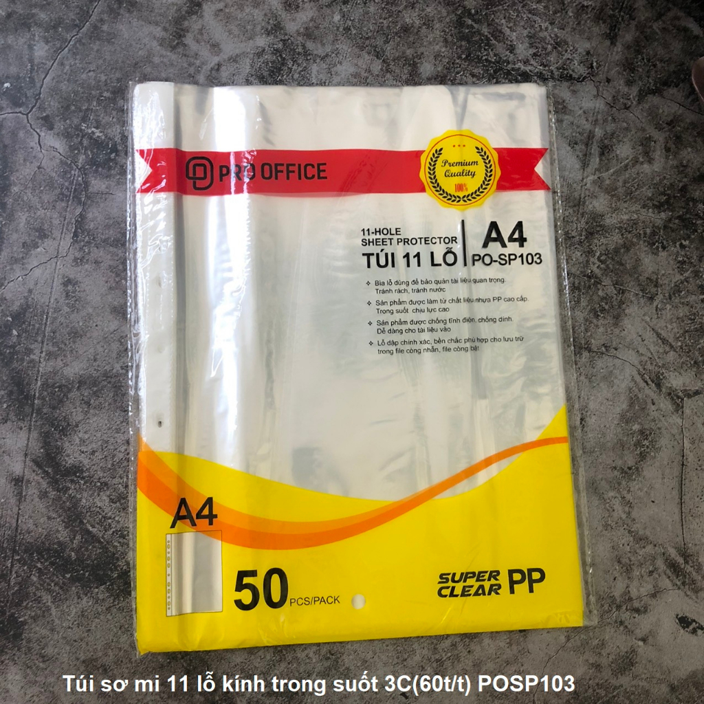 Sơ mi 11 lỗ bóng kính trong suốt - 3C/4C/5C Pro Office SP103/SP104 - vpp Diệp Lạc (sỉ/lẻ)
